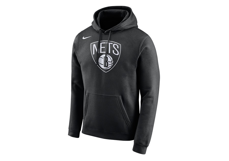 NIKE NBA BROOKLYN NETS HOODIE CLUB LOGO BLACK