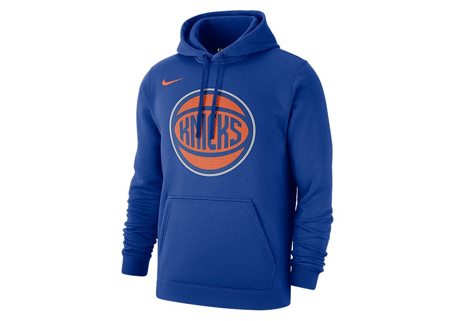 NIKE NBA NEW YORK KNICKS CLUB LOGO FLEECE PULLOVER HOODIE RUSH BLUE ...