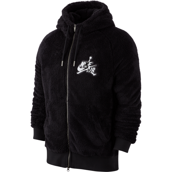 NIKE AIR JORDAN WINGS SHERPA SOLID FULL-ZIP HOODIE BLACK